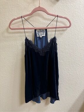 Johnny Was Love Navy Lace-Trim Velvet Camisole Tank Top